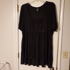 Scoop neck empire waist top with crochet overlay